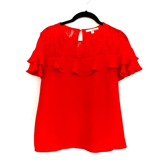 June & Hudson Ruffle Lace Crepe Blouse Small - Picture 1 of 3